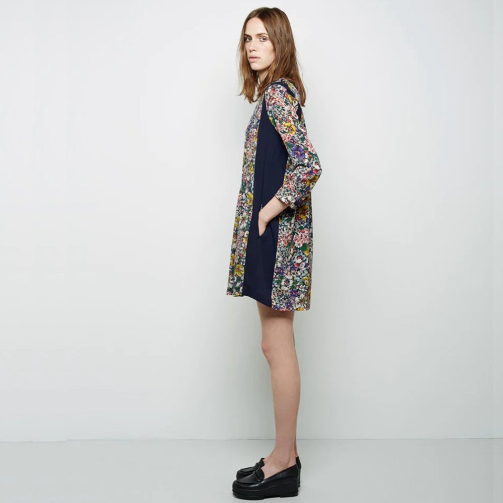 BAND OF OUTSIDERS Floral Blocked Trapeze Dress (Sz 0, XS-S)